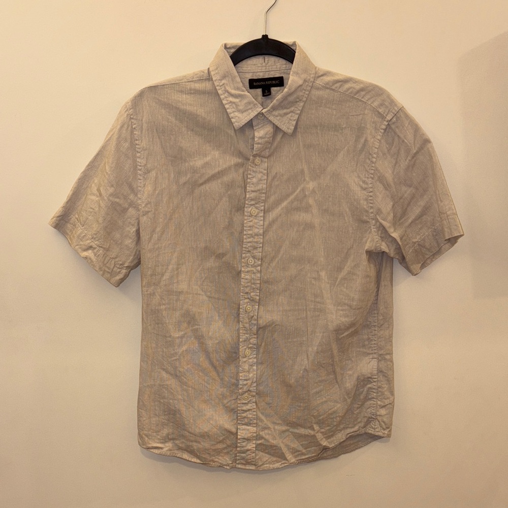 Banana Republic Light Tan White BlendCasual Button Down Shirt Linen Cotton Blend